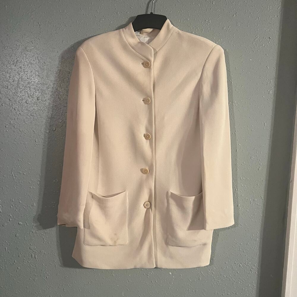 Vtg DKNY silk Women's Blazer Jacket in Cream Chore Pockets Sz 8 luxury workwear